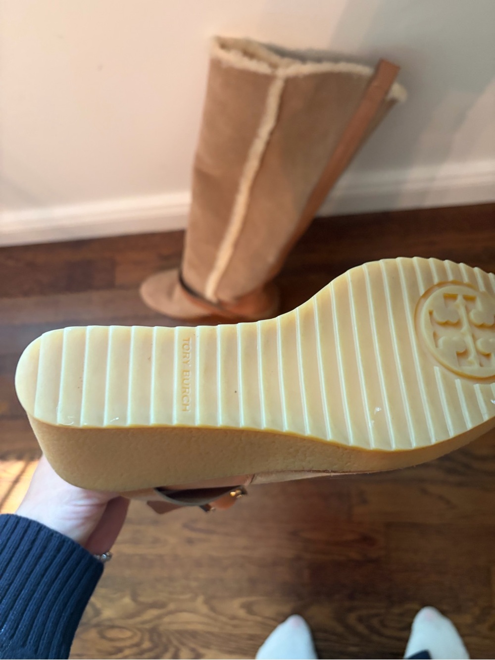 Tory Burch Tan Suede Wedge Boots with Buckle - Picture 3 of 4